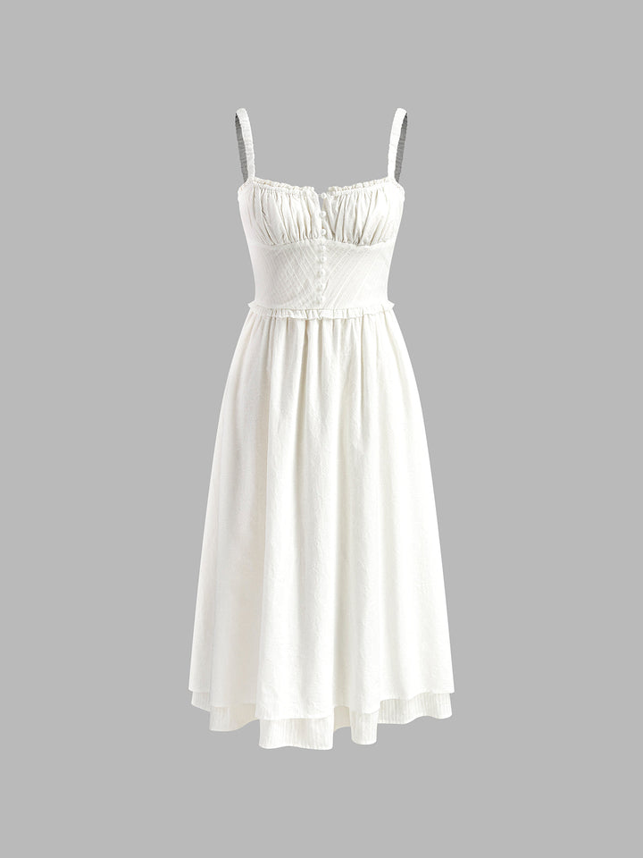 Feminine & elegant women's midi dress, sleeveless with a ruffle hem, suitable for work or a special event.