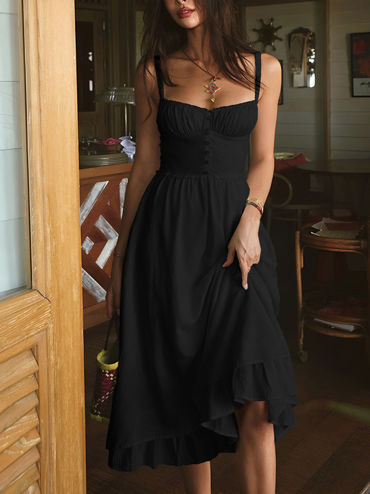 Sophisticated women's midi dress, sleeveless design with a flowing ruffle hem for a graceful summer look.