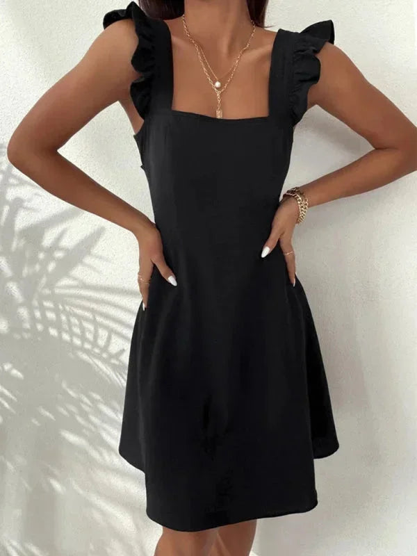 Pretty women's ruffle strap A-line mini dress, ideal for any occasion.