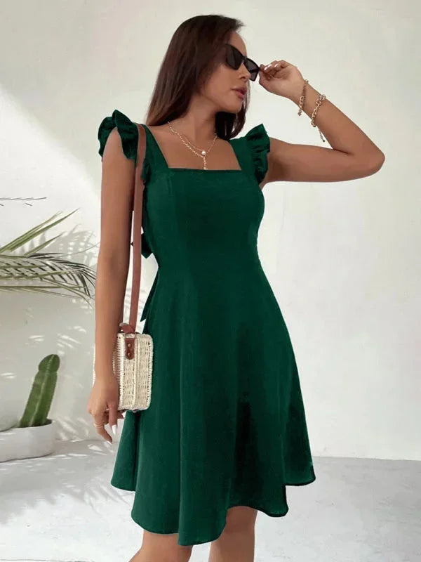 Chic women's ruffle strap A-line mini dress; perfect for summer occasions.