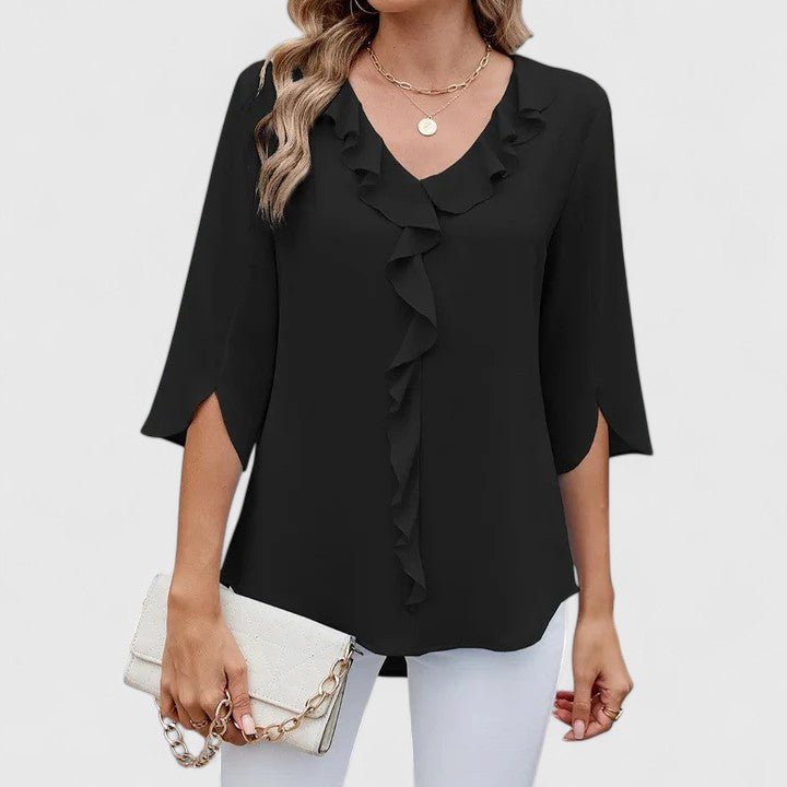 Versatile women's V-neck ruffle top, perfect for office wear or casual summer outings.