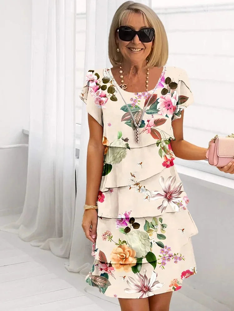 Stylish women's ruffled floral midi dress with a comfortable pleated design, great for party & occasion wear.