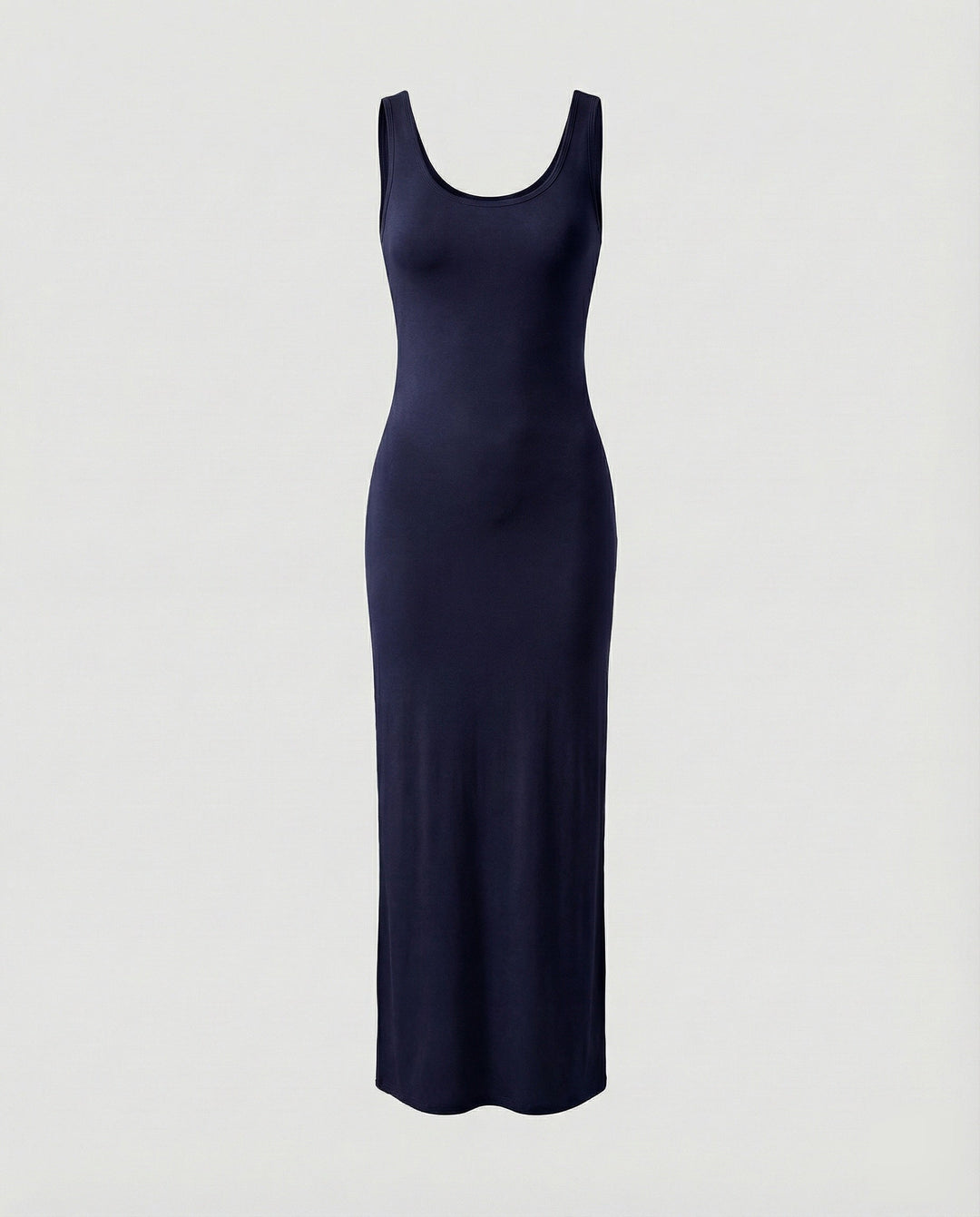 Women's summer-style scoop neck sleeveless bodycon maxi dress. Easy, casual, and elegant.