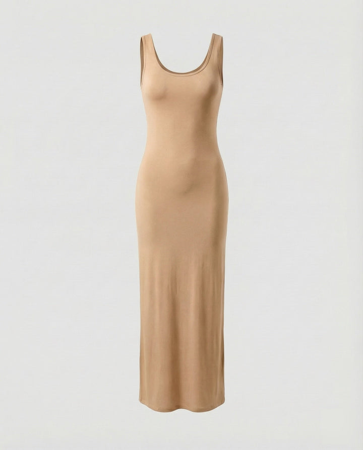 Chic women's fitted scoop neck sleeveless dress. A bodycon maxi for everyday, flattering wear.