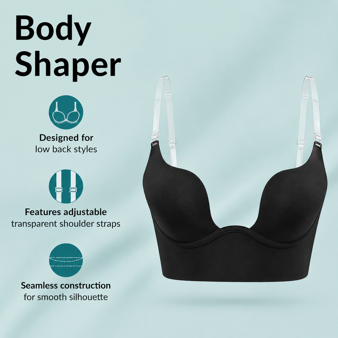 Invisible seamless women's bra with deep plunge and low back design for ultimate comfort & support.