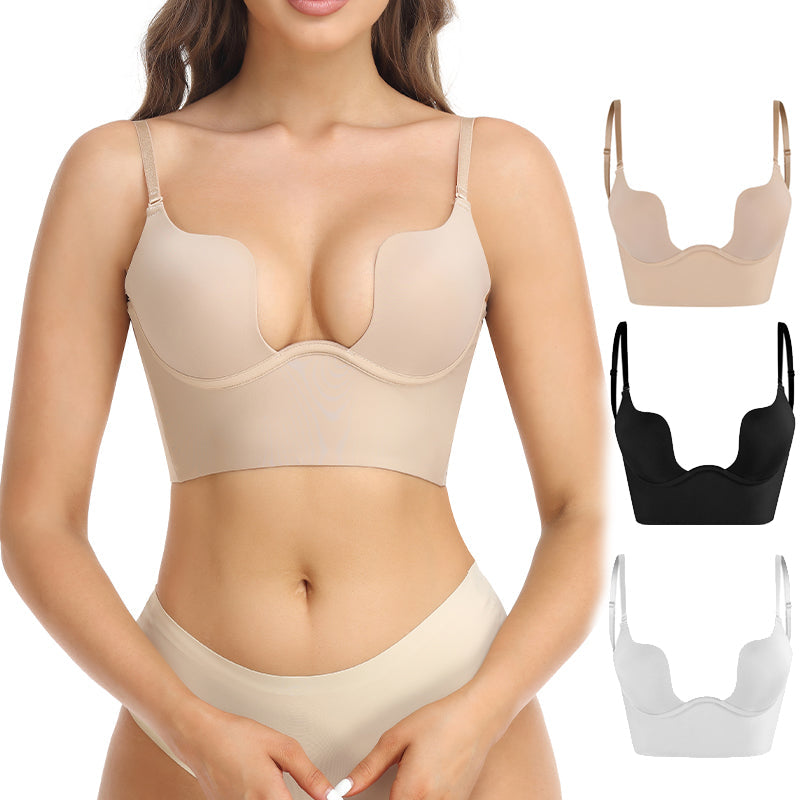 Convertible low back bra provides discreet backless support; perfect seamless undergarment for any outfit.