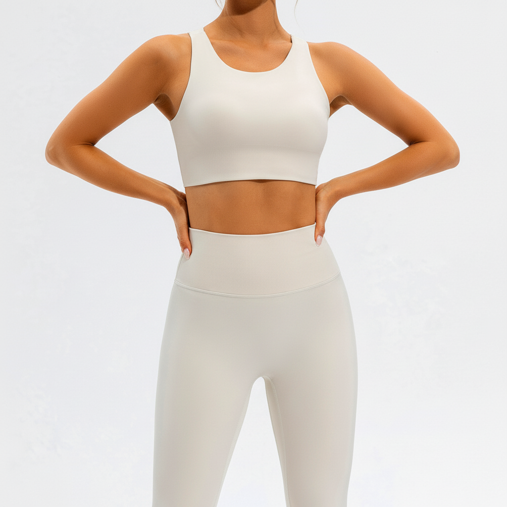 Breathable women's seamless activewear set, Ainsley performance top & compression leggings for comfort.