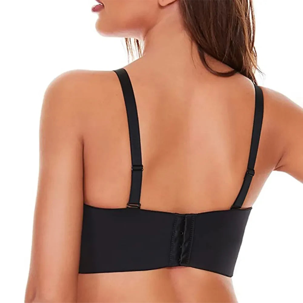 Close-up of adjustable strap on a women's seamless plus-size bra, highlighting comfort & support features.