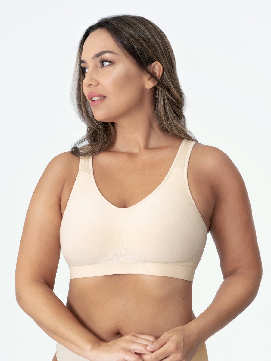 Elena women's wire-free seamless shapewear sports bra provides gentle support & smooth comfort for active days.