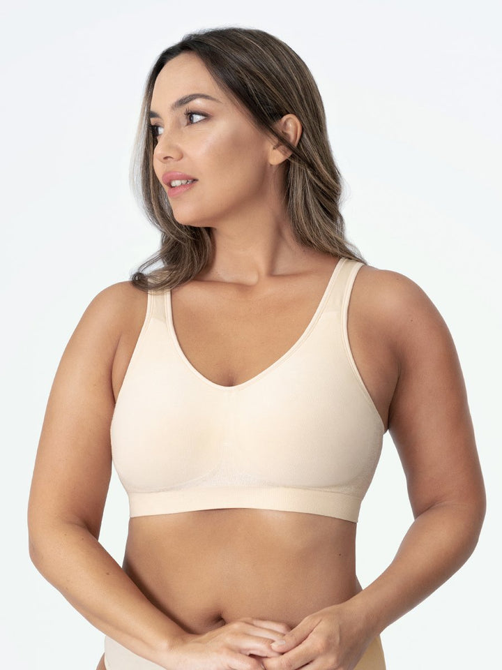 Elena women's wire-free seamless shapewear sports bra provides gentle support & smooth comfort for active days.