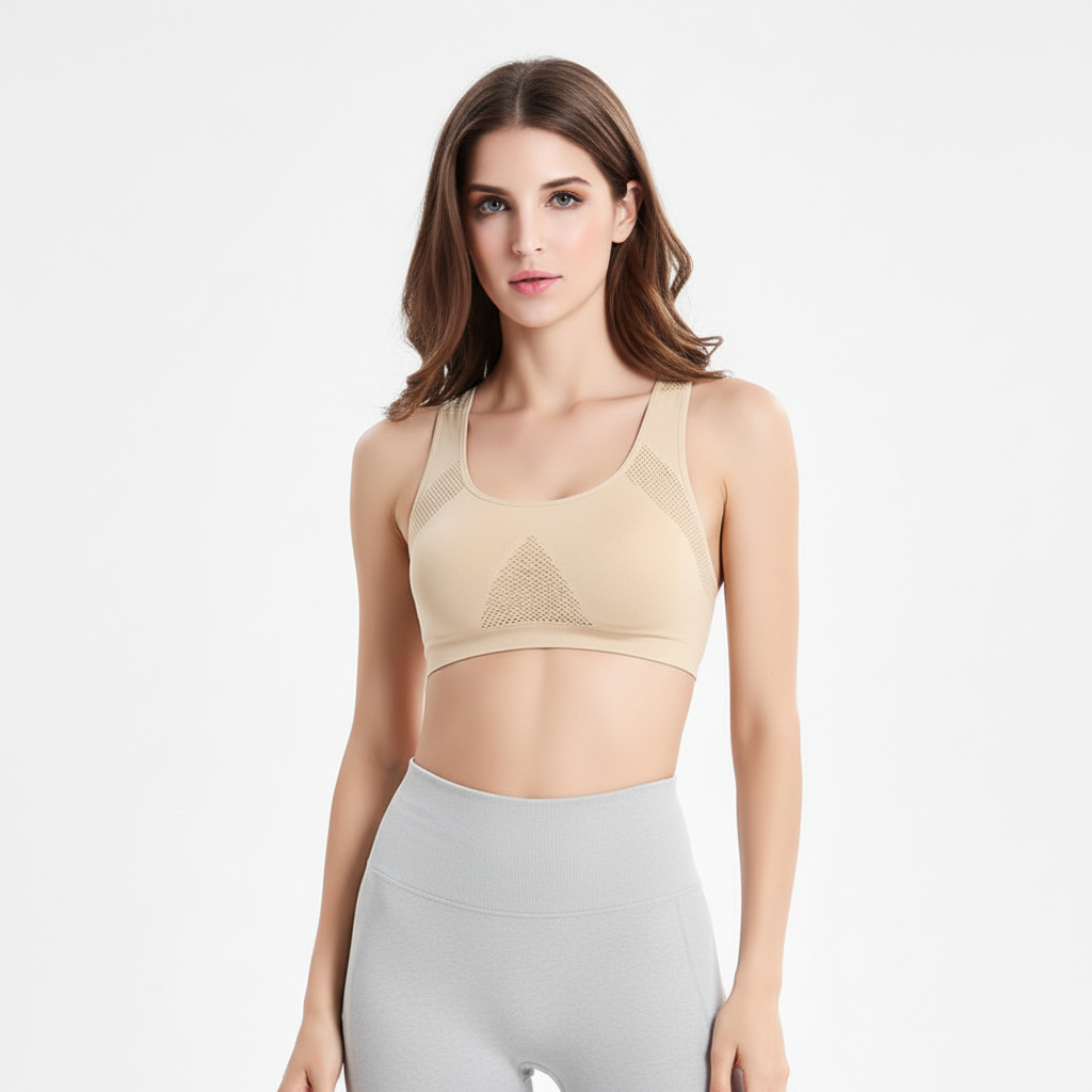 Stylish women's seamless activewear sports bra with ultimate comfort and firm support for fitness.