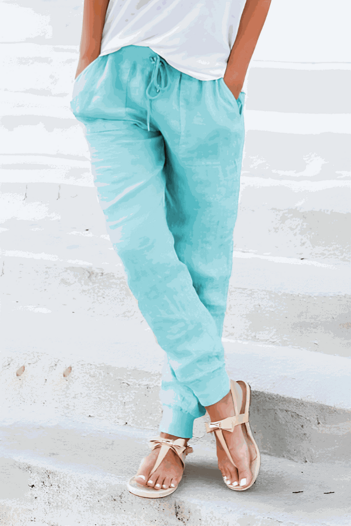 Tapered women's Sedona casual pants with elastic drawstring waist for versatile style.