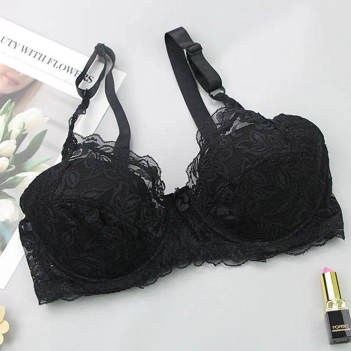 Fashionable women's plus-size lace push-up bra, designed for comfort, lift, and elegance.