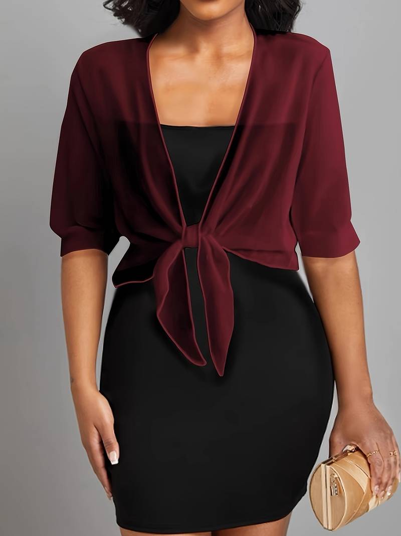 Sheer tie-front cropped bolero top, women's elegant layering piece for any occasion.