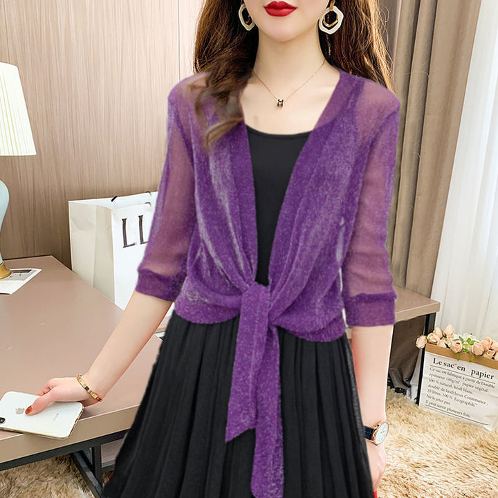 Light women's sheer tie-front bolero top, ideal as a chic layering piece.