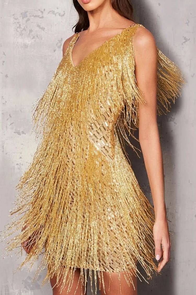 Beautiful women's shimmer A-line fringe dress, an elegant party gown suitable for evening wear & celebrations.