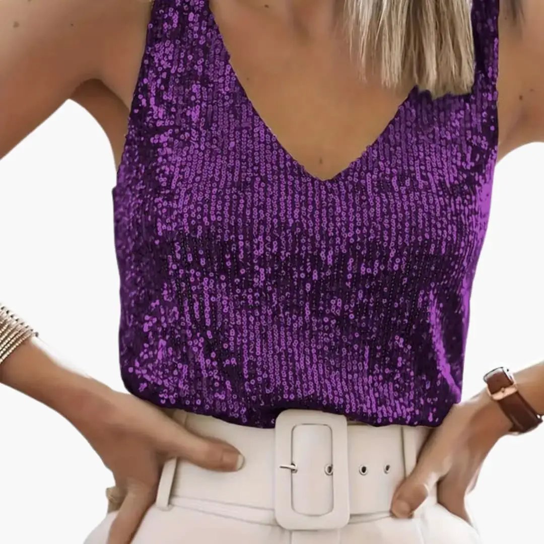 Shimmering sequin top for women, a stylish sleeveless piece for casual chic or layering.