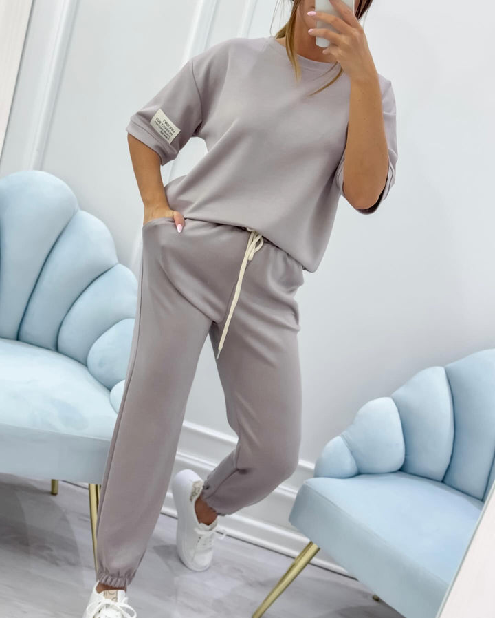 Everyday women's short sleeve lounge set. Comfortable, relaxed fit matching outfit for summer.