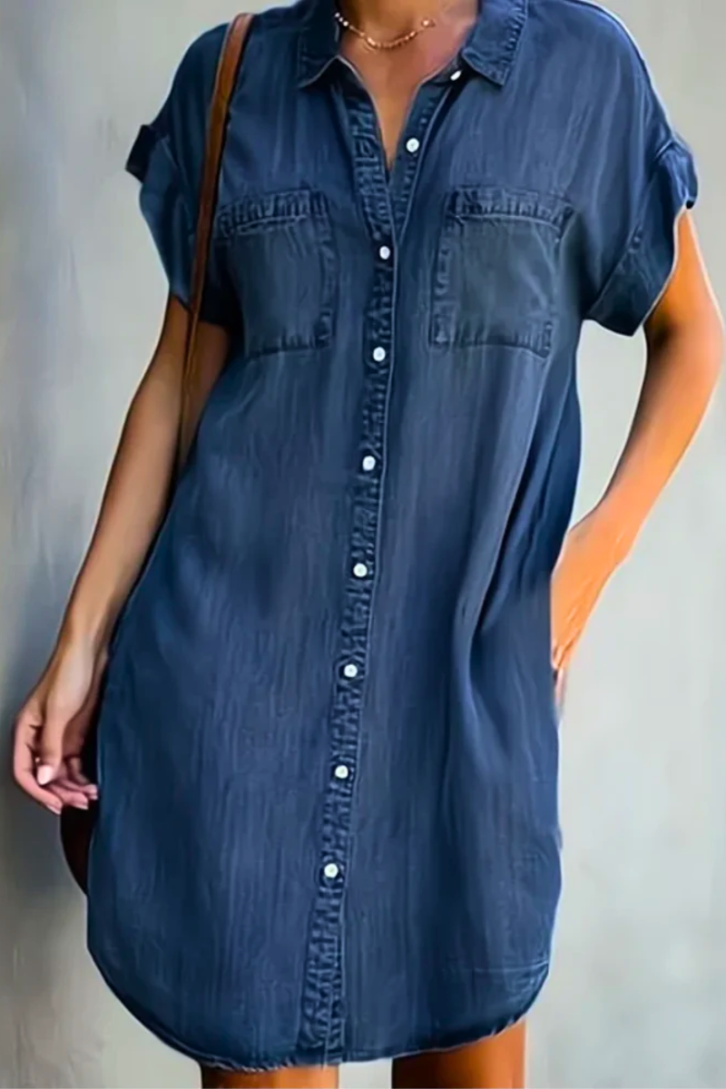 Women's short sleeve relaxed fit casual dress in a versatile color, perfect for everyday summer wear.
