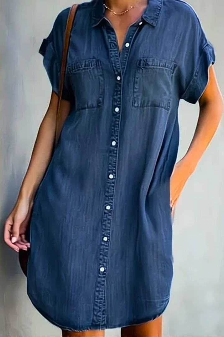 Women's short sleeve relaxed fit casual dress in a versatile color, perfect for everyday summer wear.