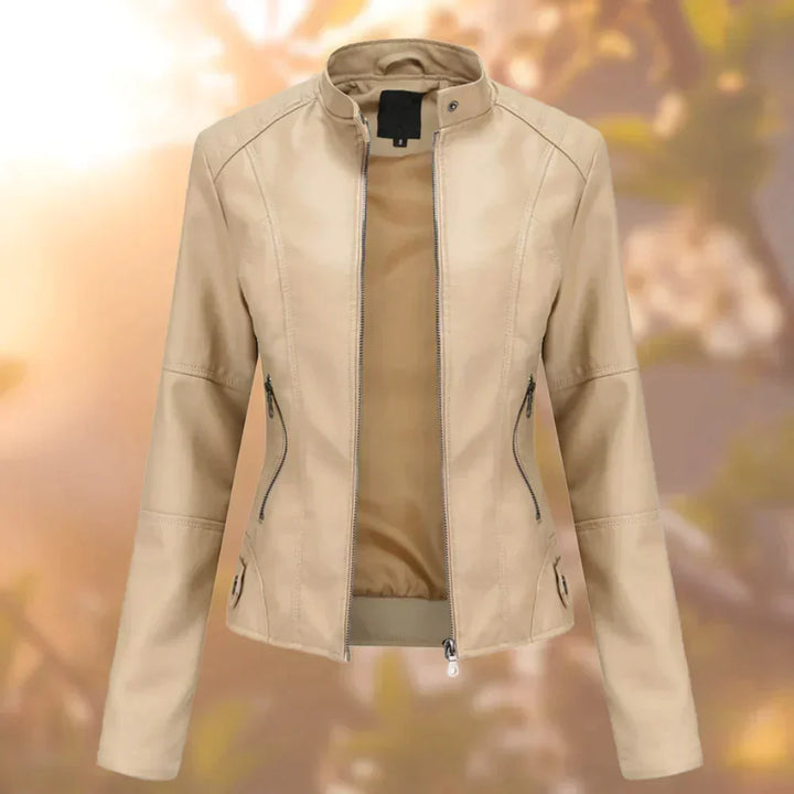 Versatile women's sleek biker jacket, ideal for casual wear or dressing up. Edgy transitional outerwear for fashion.