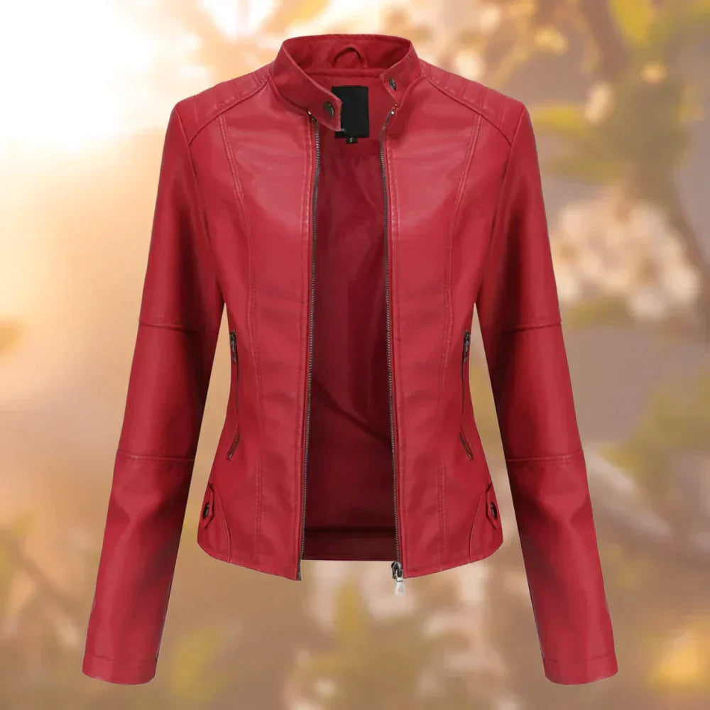 Women's stylish & edgy sleek biker jacket. Comfortable, versatile outerwear for modern women's fashion & casual looks.