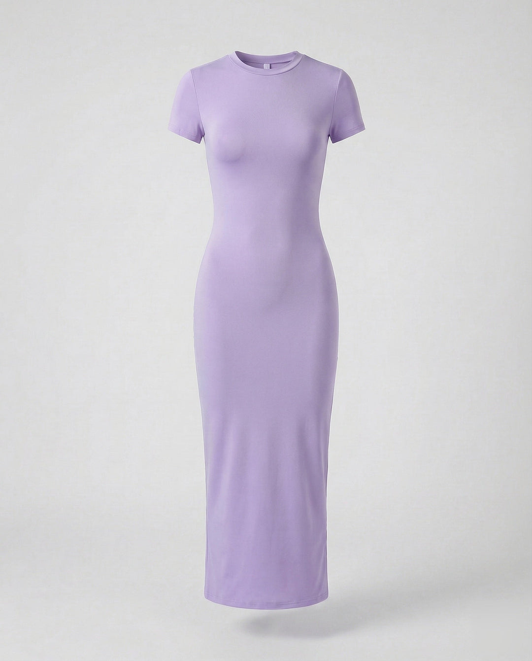 Fashion-forward women's sleek bodycon maxi dress, crew neck, short sleeve, perfect for a modern wardrobe.