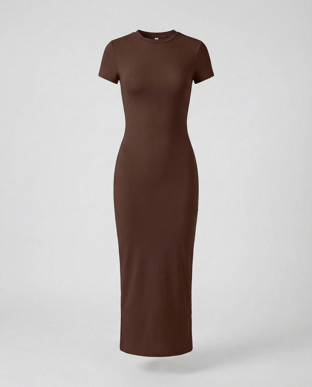 Women's sleek crew neck short sleeve bodycon maxi dress. Elegant, fitted, and versatile for all women.