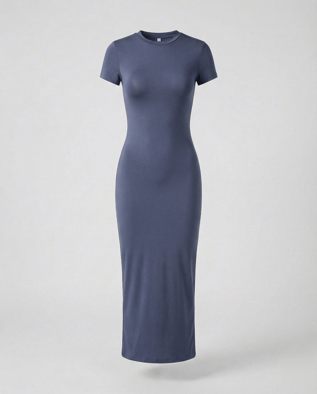 Sleek women's bodycon maxi dress with crew neck & short sleeves. Elegant, versatile fashion.