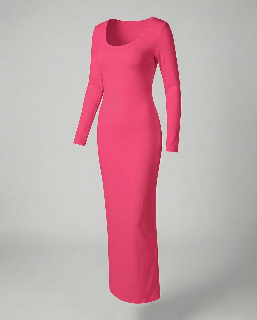 Women's figure-flattering scoop neck bodycon maxi dress with long sleeves, offering a sleek and fashionable silhouette.