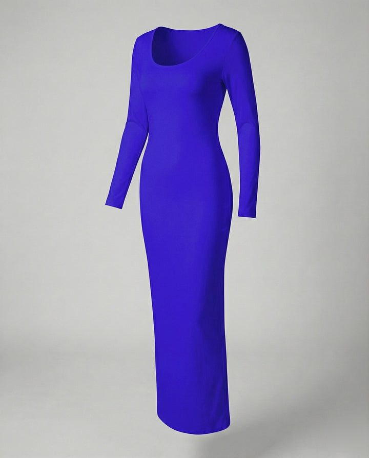 Chic women's long sleeve scoop neck maxi dress, designed with a bodycon fit for a modern and elegant fashion statement.