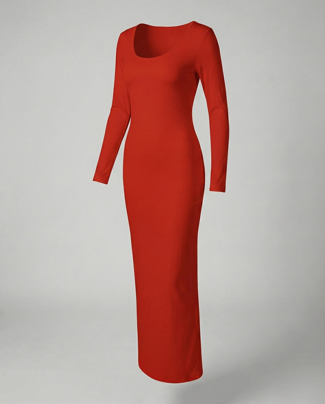 Women's elegant black long sleeve bodycon maxi dress with a flattering scoop neck, ideal for various occasions.