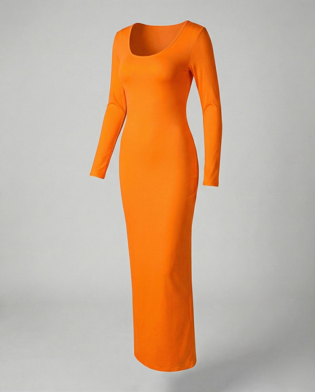 Sleek women's long sleeve scoop neck bodycon maxi dress, perfect for a sophisticated casual or semi-formal event.