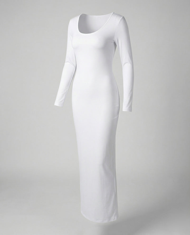 Casual yet chic women's long sleeve maxi dress, featuring a flattering scoop neck and bodycon fit for everyday style.