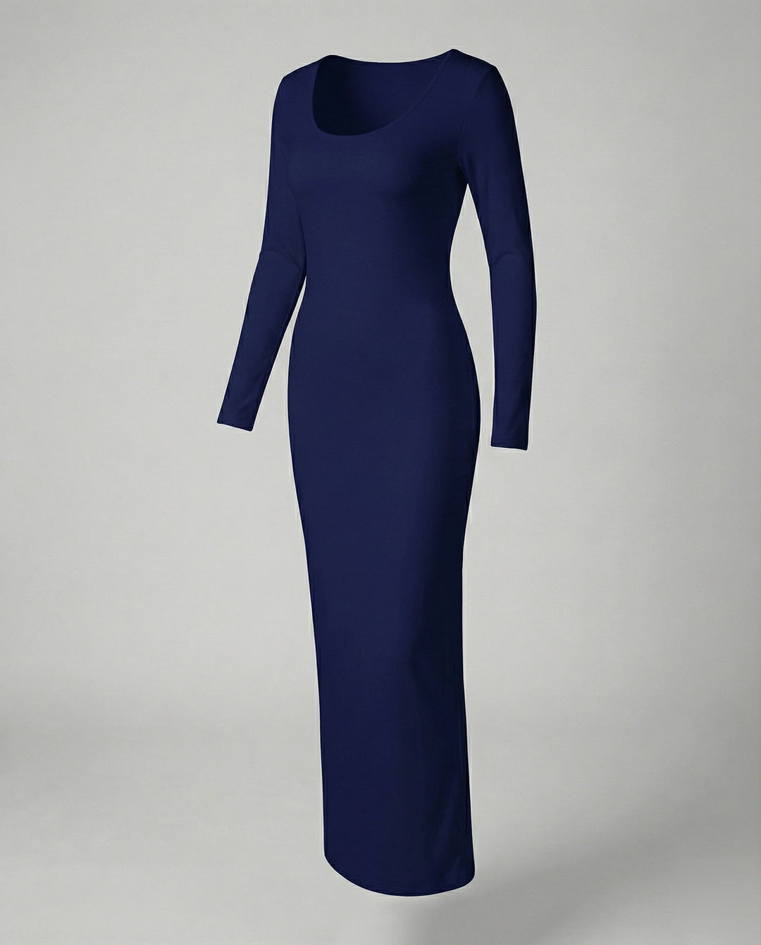 Modern women's scoop neck long sleeve bodycon maxi dress, a perfect blend of comfort and contemporary fashion.