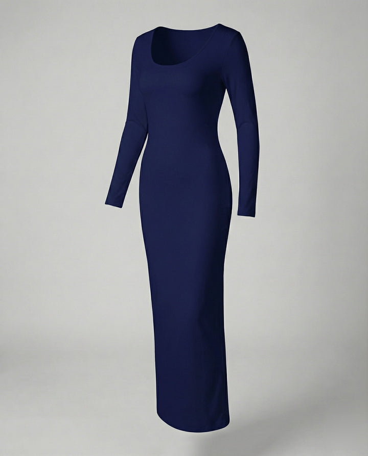 Modern women's scoop neck long sleeve bodycon maxi dress, a perfect blend of comfort and contemporary fashion.