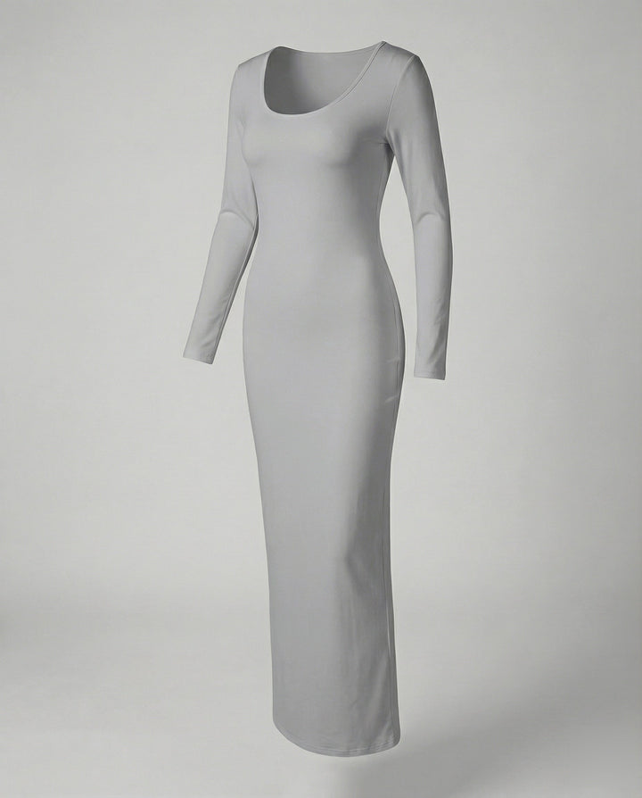 Women's fitted long sleeve maxi dress with scoop neck, enhancing your figure for a confident and elegant appearance.