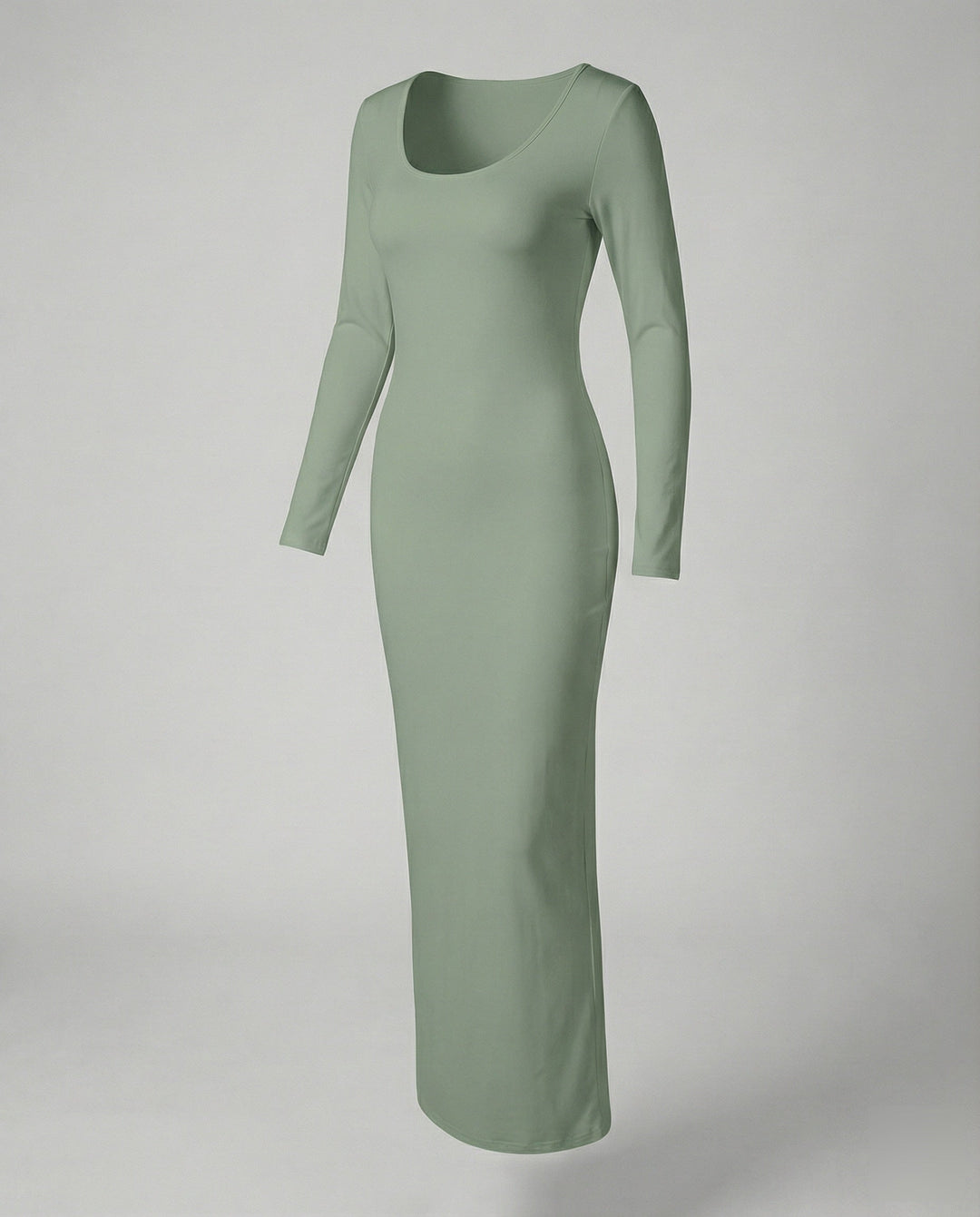Black women's scoop neck long sleeve bodycon maxi dress, an essential for a sophisticated evening or sleek casual outfit.