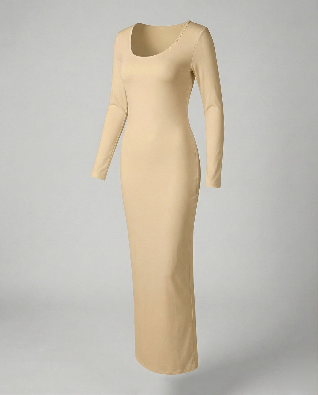 Stylish women's long sleeve bodycon maxi dress, featuring a classic scoop neck for timeless appeal and elegance.