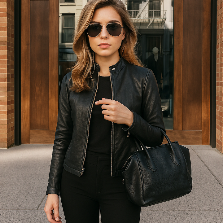 Everyday women's jacket: slim fit, full zip, long sleeve, and a sleek mandarin collar for comfort.