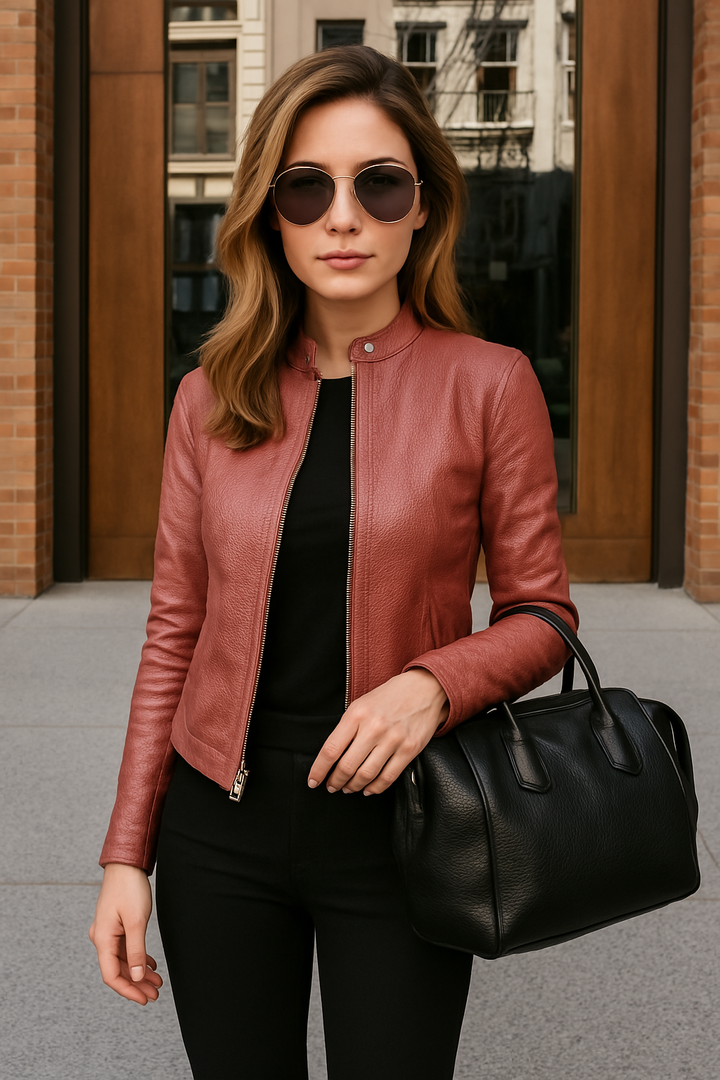 Stylish women's slim fit jacket, perfect for layering. Features a zip-up front & modern mandarin collar.