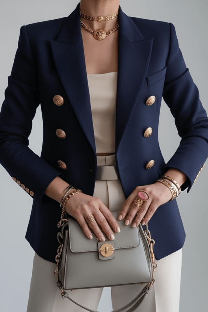 Chic women's tailored jacket, versatile for smart casual outfits, fashion, or business style.