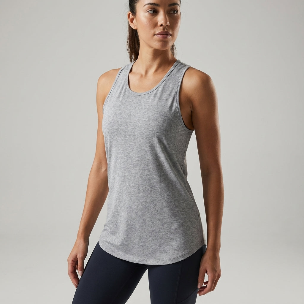 Athletic women's sleeveless top in soft, elastic fabric, perfect for gym, training & fitness activities.