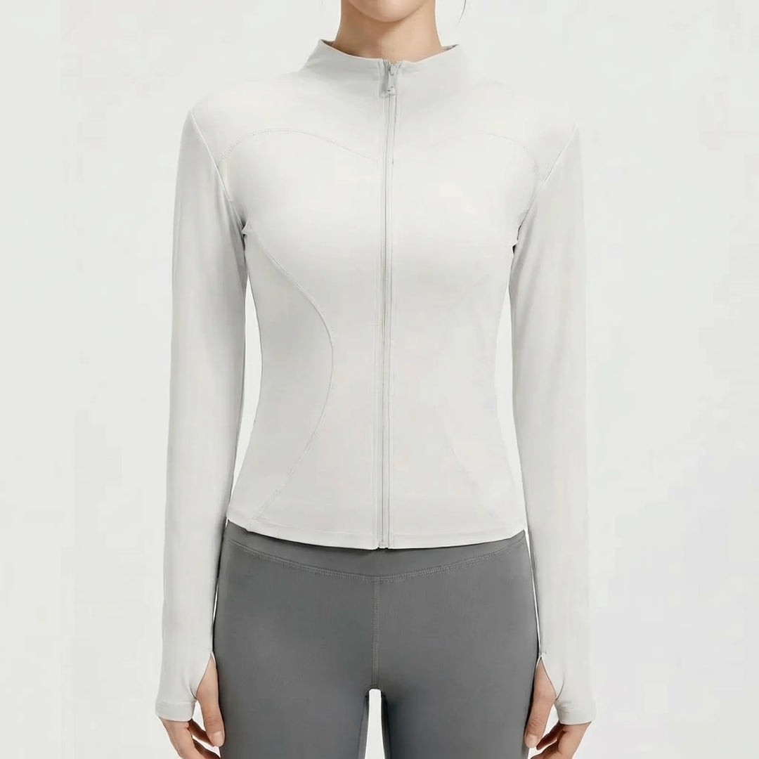 Ladies' sports jacket, slim-fit design for comfortable gym sessions & outdoor running.