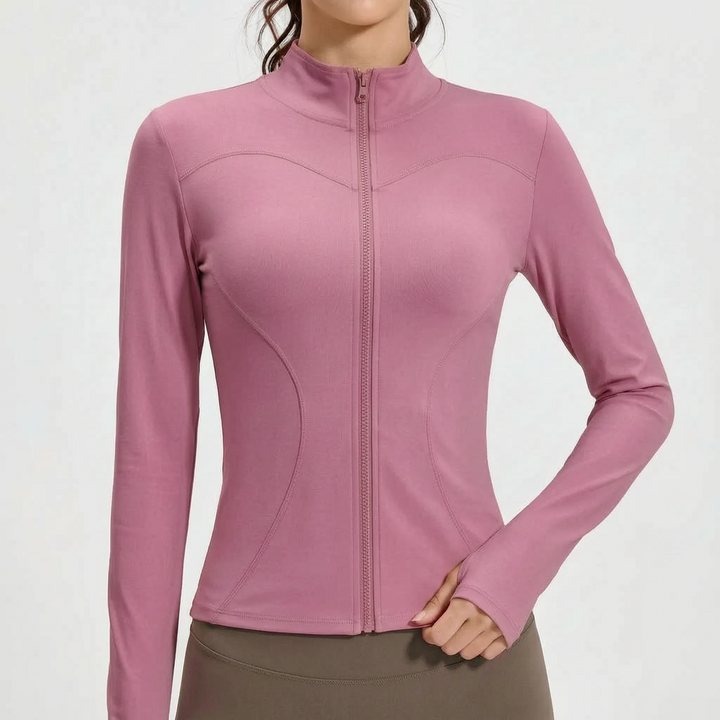 Athletic women's jacket, slim-fit for running, yoga, or gym workouts.