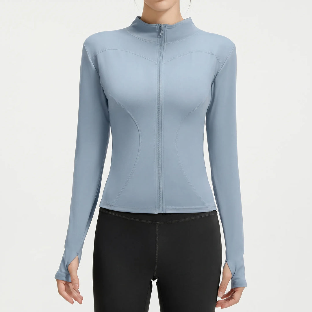 Slim-fit active jacket for women, versatile long-sleeve top for sports & fitness.