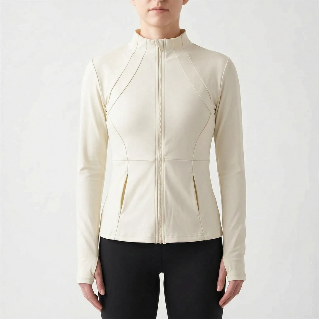 Versatile women's activewear jacket. Slim-fit sports top with thumbholes, essential for any athletic activity.