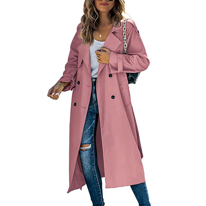 Versatile women's belted trench coat, ideal for both formal office wear and casual spring outings.
