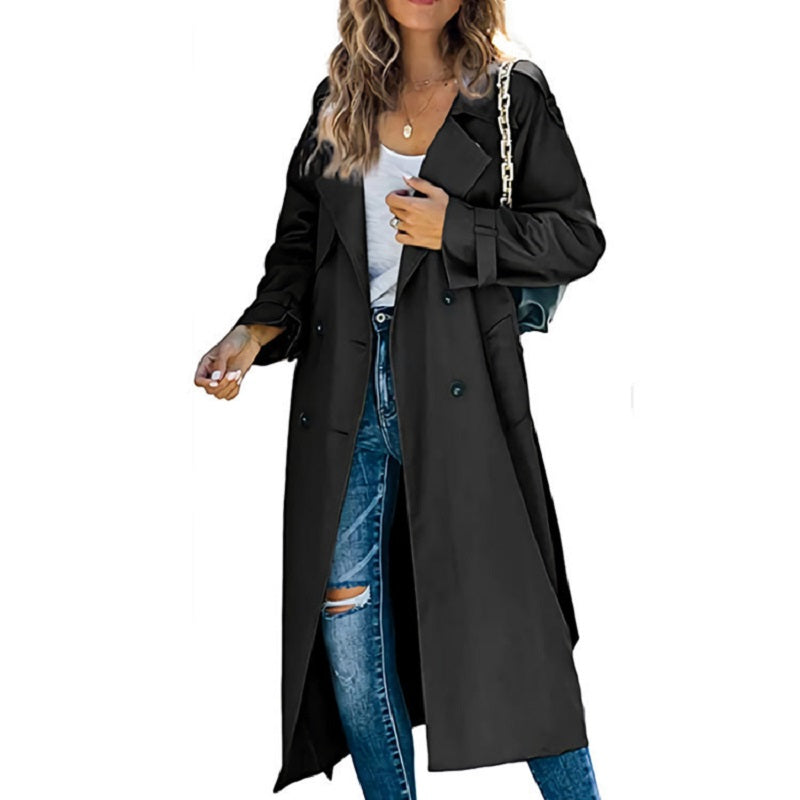 Modern women's outerwear: slim fit belted trench coat, a versatile jacket for sophisticated spring and autumn fashion.