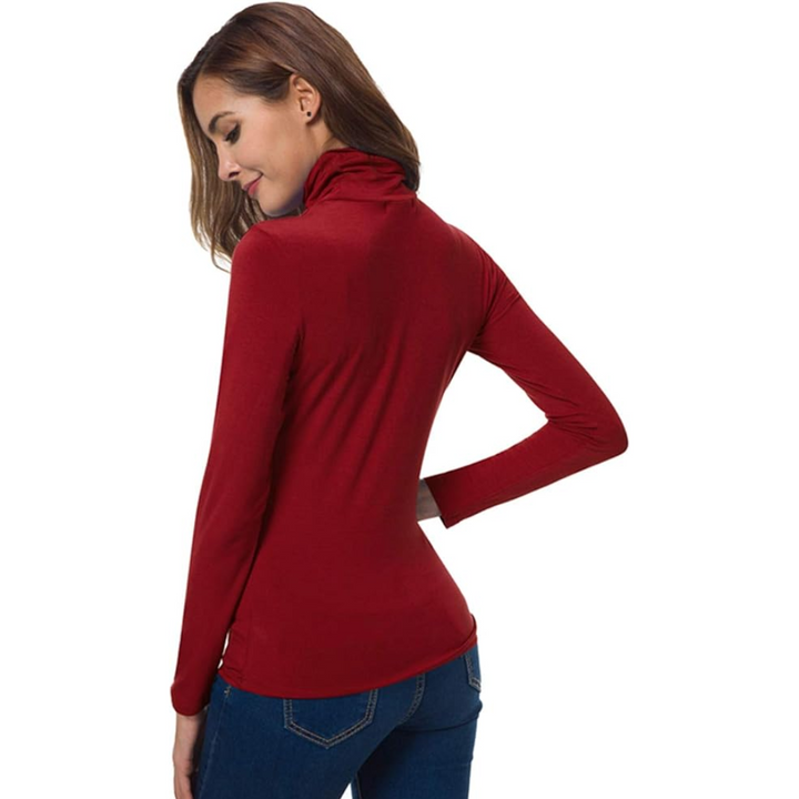 Women's slim fit turtleneck top, long sleeve, essential layering piece for versatile fashion.